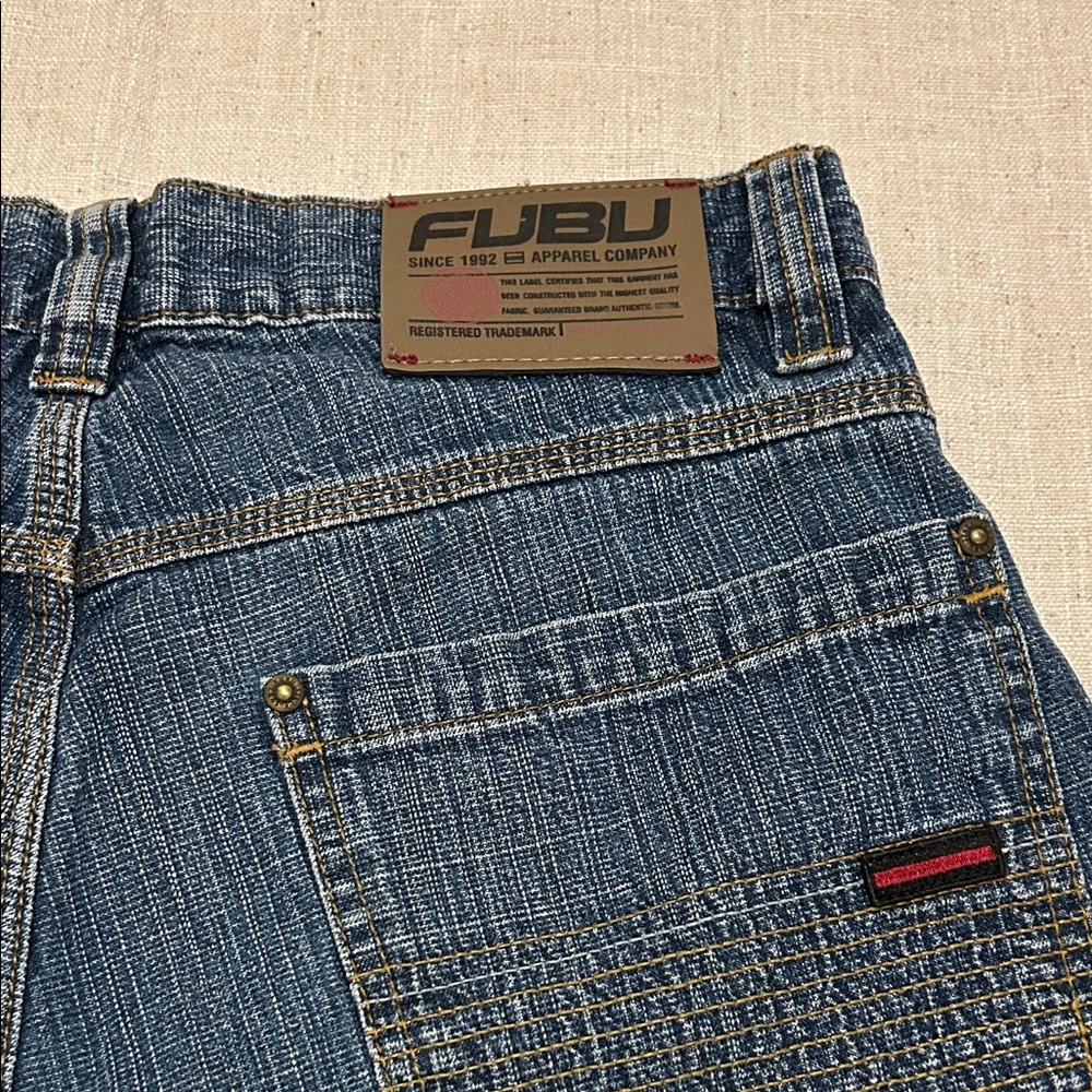 FUBU The Collection Shorts Men's 32 Blue Jeans Y2K Retro Distressed - Picture 2 of 15